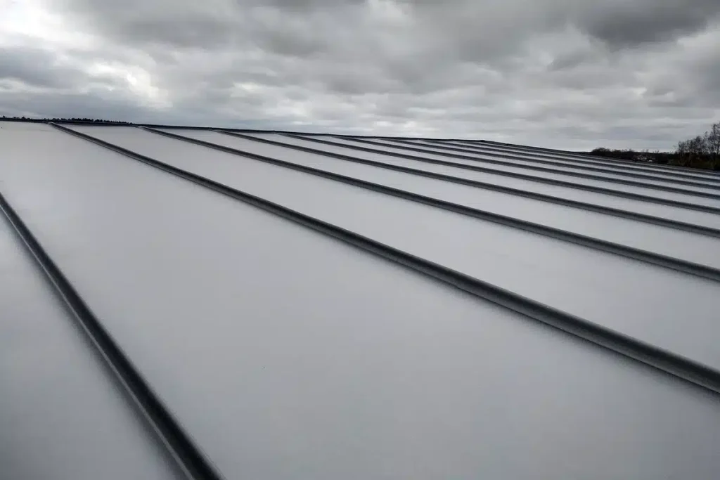 close up of metal panels on a roof