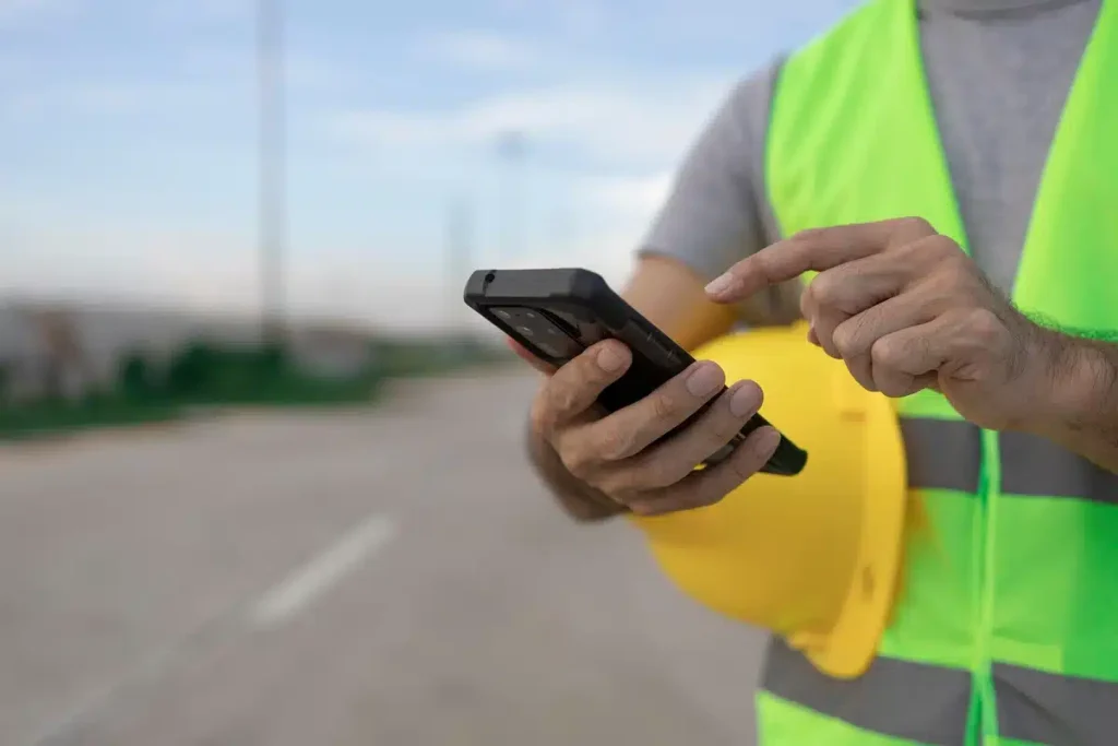 contractor on the side of the road with his phone