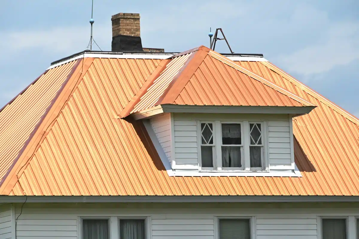 copper roof on gable roof copper roof of a house with window