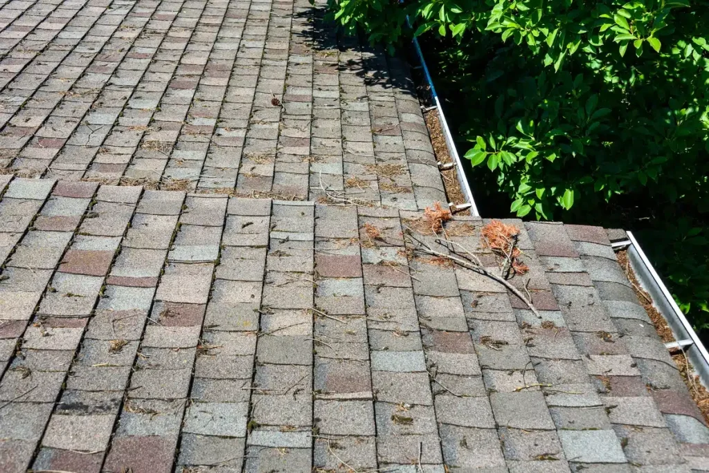 debris on roof during an emergency roof repair
