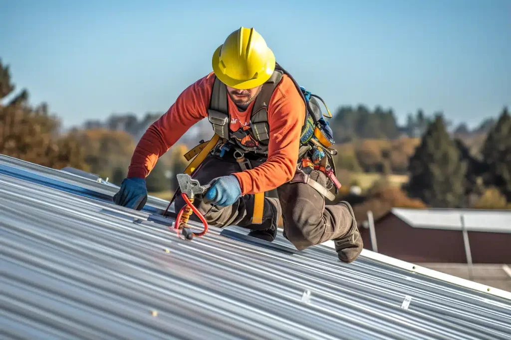 roofer installing a metal roof