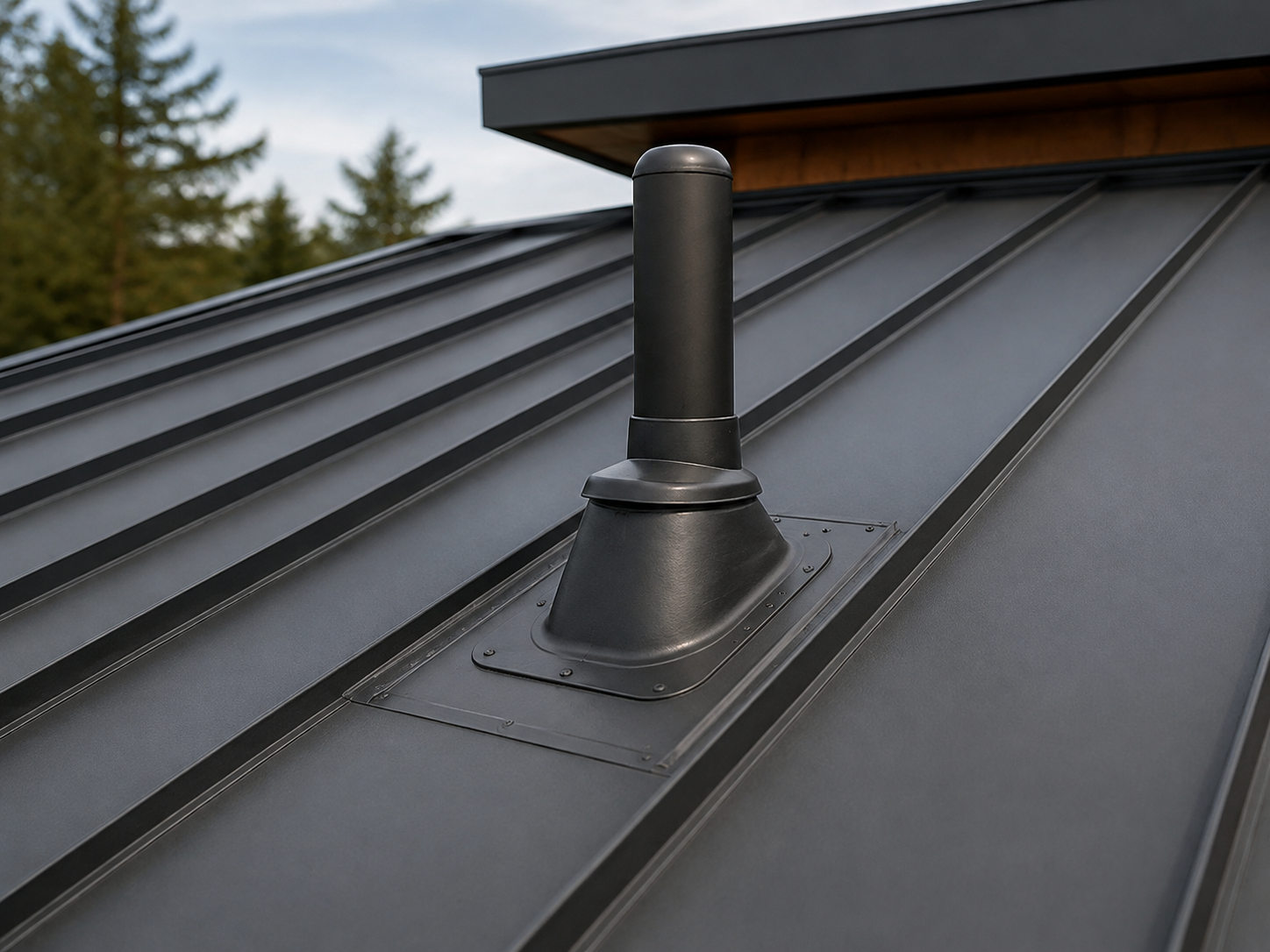 Vent pipe and flashing on a standing seam metal roof